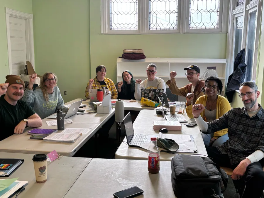 Group photo of our bargaining committee at negotiations.